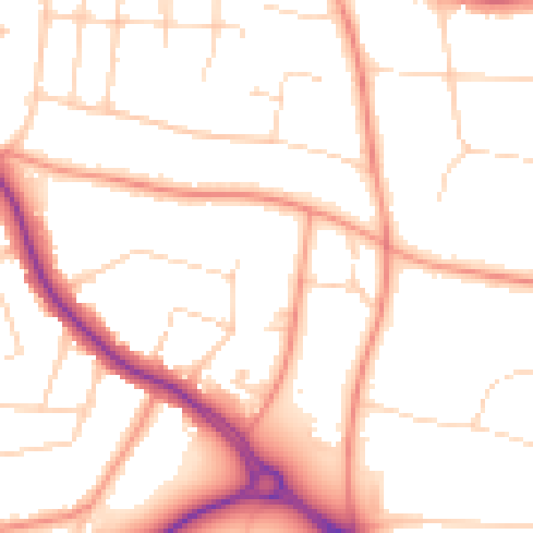 Daytime road noise heatmap for LE2 2LQ