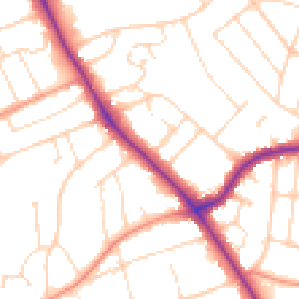 Daytime road noise heatmap for LE2 2PJ