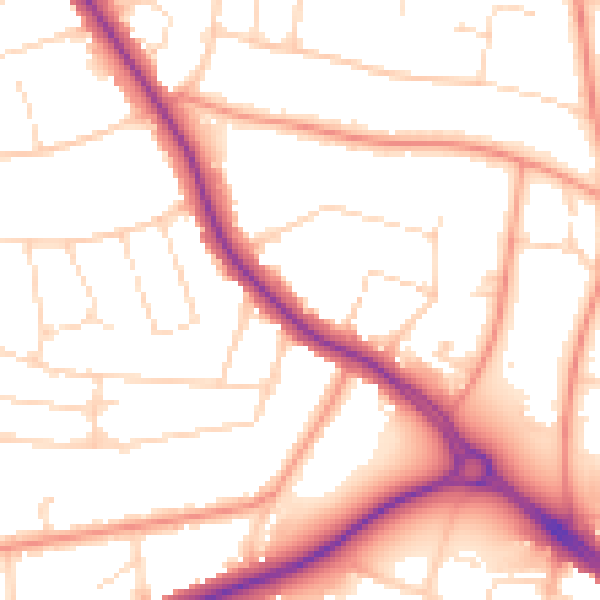 Daytime road noise heatmap for LE2 2PP