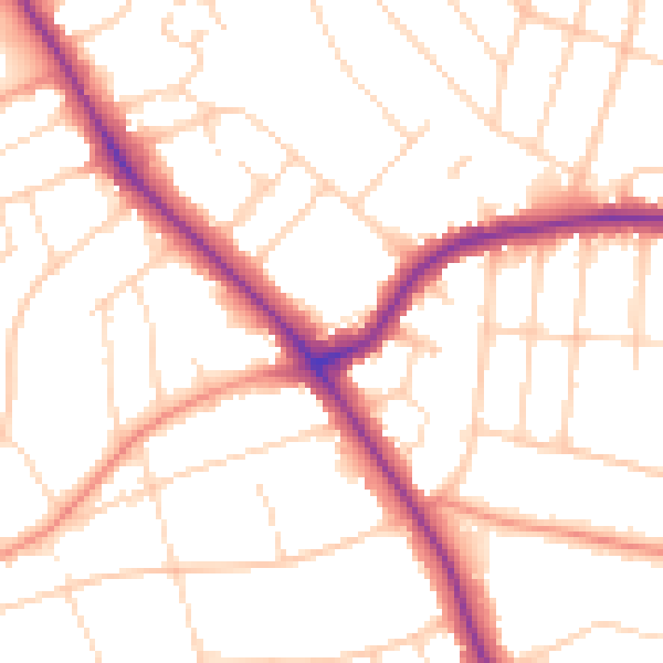 Daytime road noise heatmap for LE2 2PW