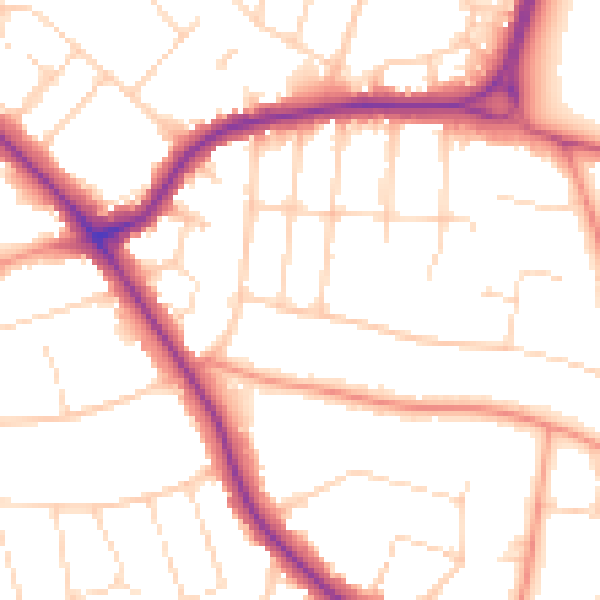 Daytime road noise heatmap for LE2 2RA
