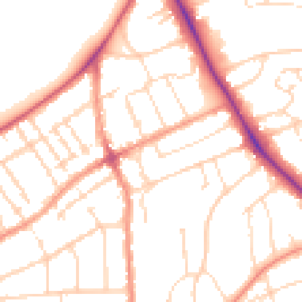 Daytime road noise heatmap for LE2 3AA