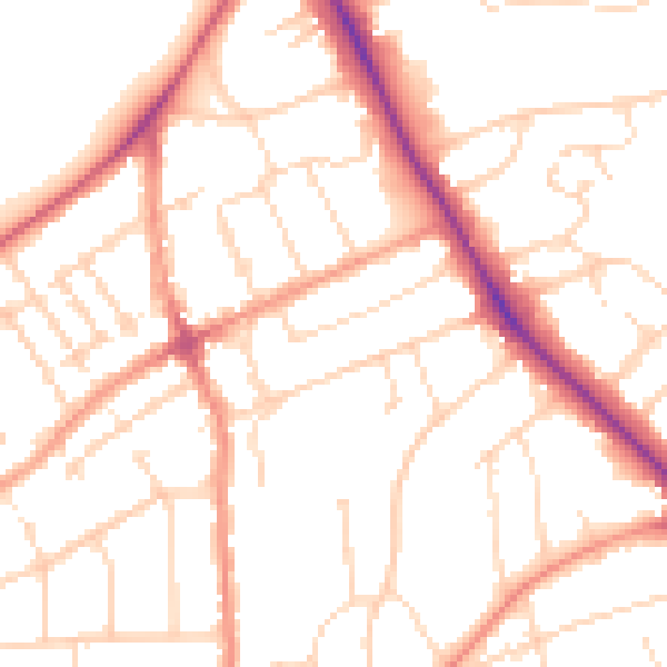 Daytime road noise heatmap for LE2 3BA