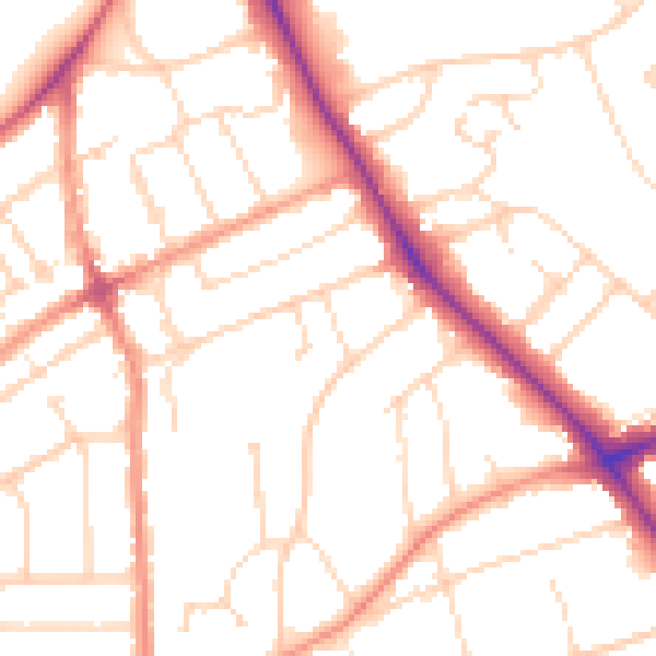 Daytime road noise heatmap for LE2 3DA