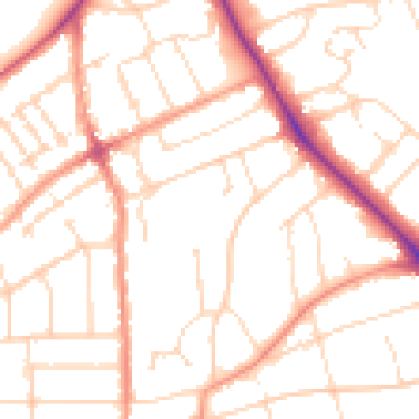 Daytime road noise heatmap for LE2 3DD
