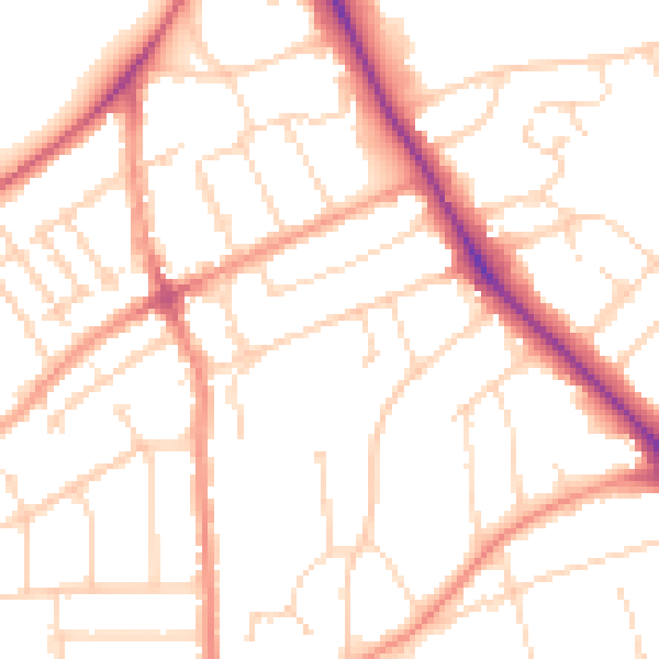 Daytime road noise heatmap for LE2 3EA