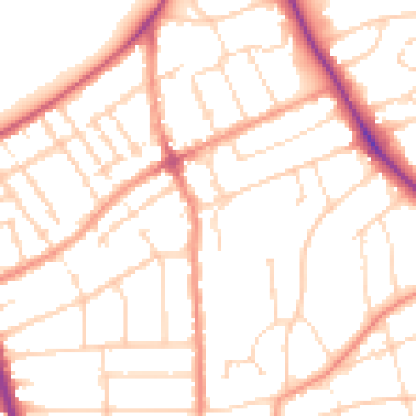 Daytime road noise heatmap for LE2 3EN