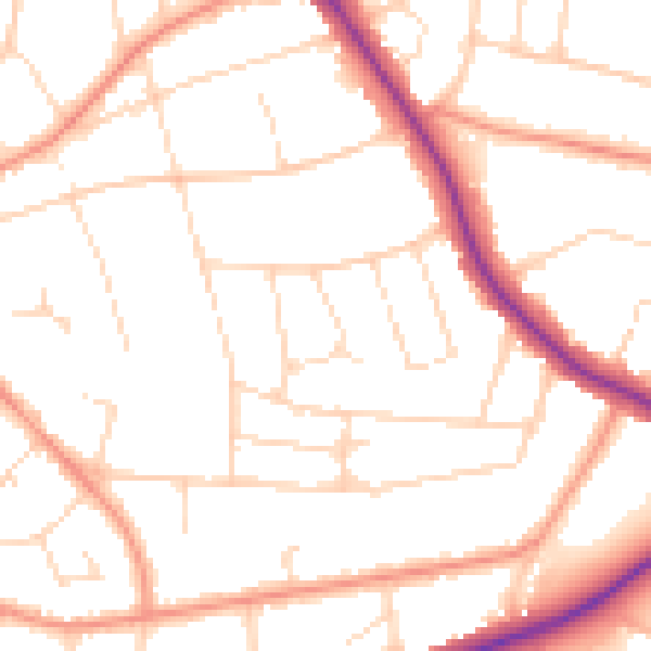 Daytime road noise heatmap for LE2 3LB