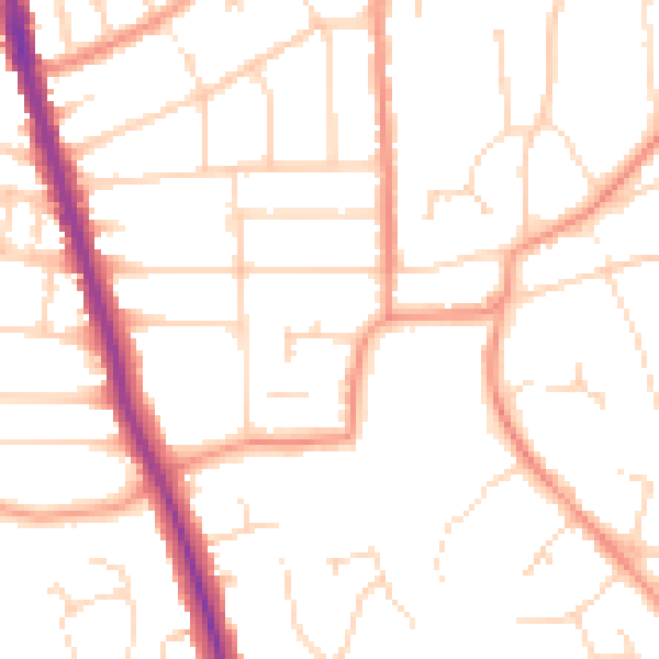 Daytime road noise heatmap for LE2 3TZ