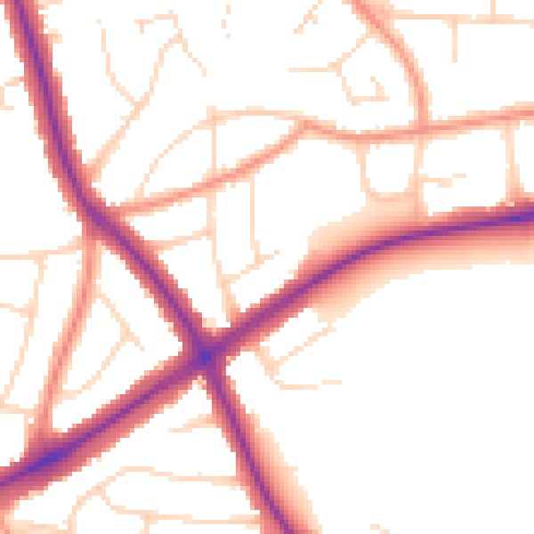Daytime road noise heatmap for LE2 3YA