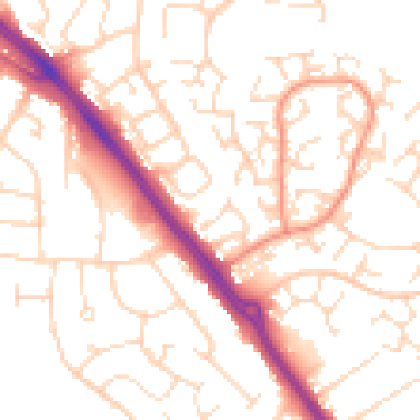 Daytime road noise heatmap for LE2 4SG