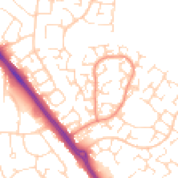 Daytime road noise heatmap for LE2 4SQ