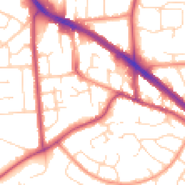 Daytime road noise heatmap for LE2 5AD