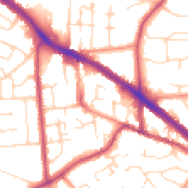 Daytime road noise heatmap for LE2 5AG
