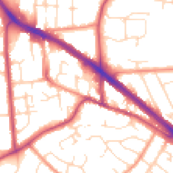 Daytime road noise heatmap for LE2 5DA