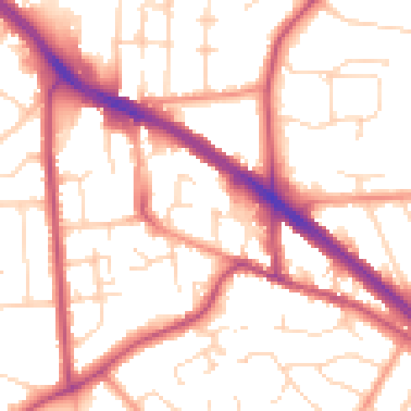 Daytime road noise heatmap for LE2 5DB