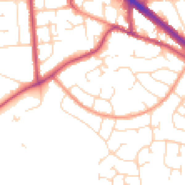 Daytime road noise heatmap for LE2 5PB