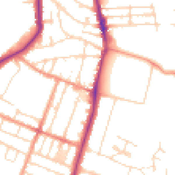 Daytime road noise heatmap for LE2 8AZ