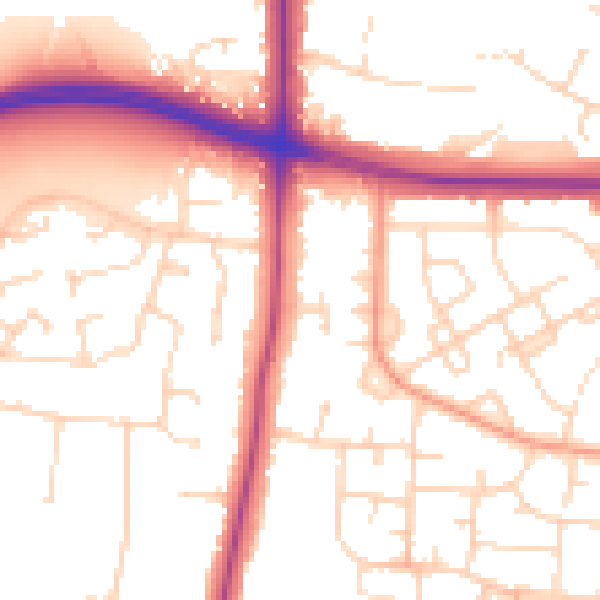 Daytime road noise heatmap for LE2 8PG