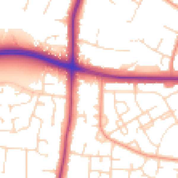 Daytime road noise heatmap for LE2 8PU