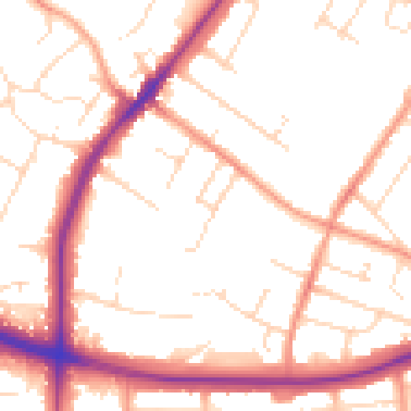 Daytime road noise heatmap for LE2 8SE
