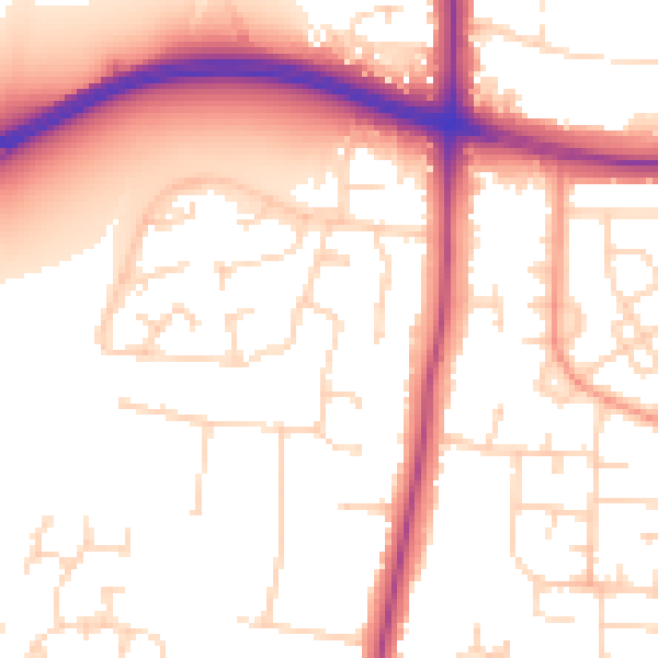Daytime road noise heatmap for LE2 9HW