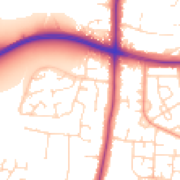 Daytime road noise heatmap for LE2 9HY