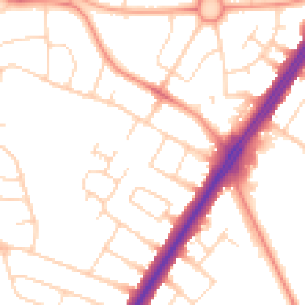 Daytime road noise heatmap for LE3 2GD
