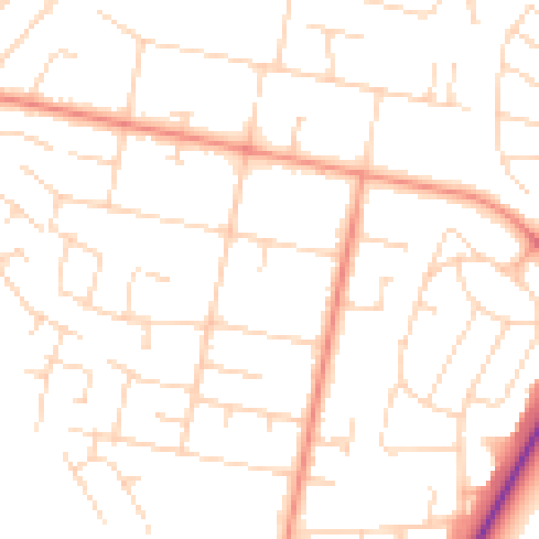 Daytime road noise heatmap for LE3 8FW