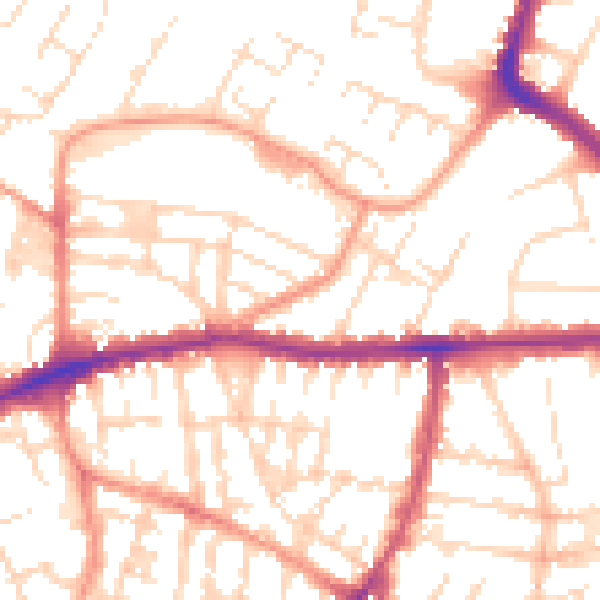 Daytime road noise heatmap for LE5 0JB