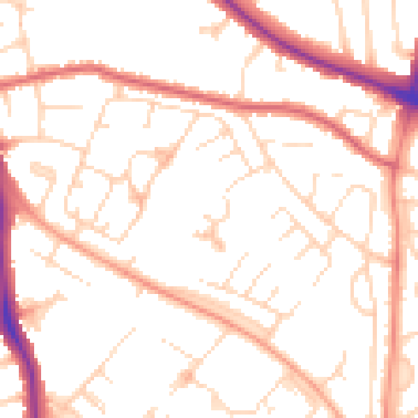 Daytime road noise heatmap for LE5 4ES