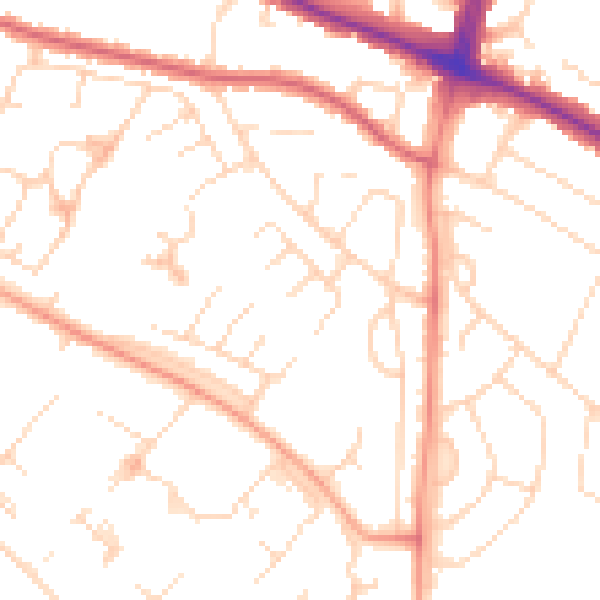 Daytime road noise heatmap for LE5 4EY