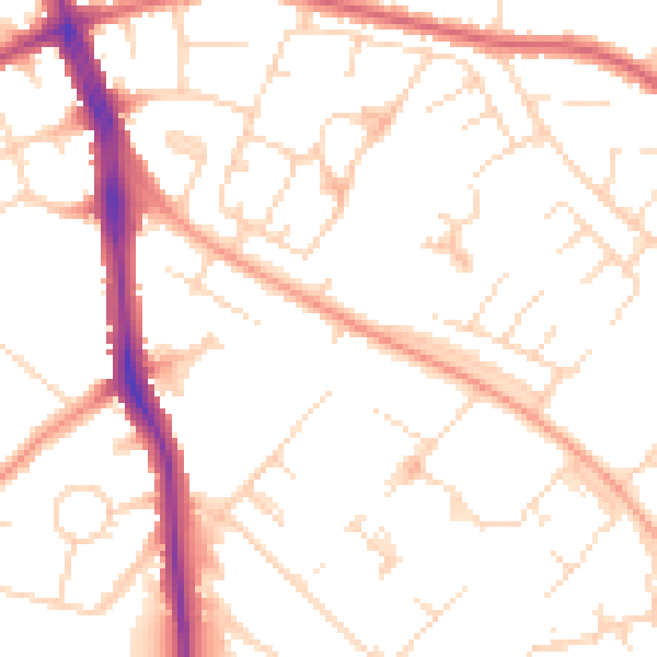 Daytime road noise heatmap for LE5 4LD