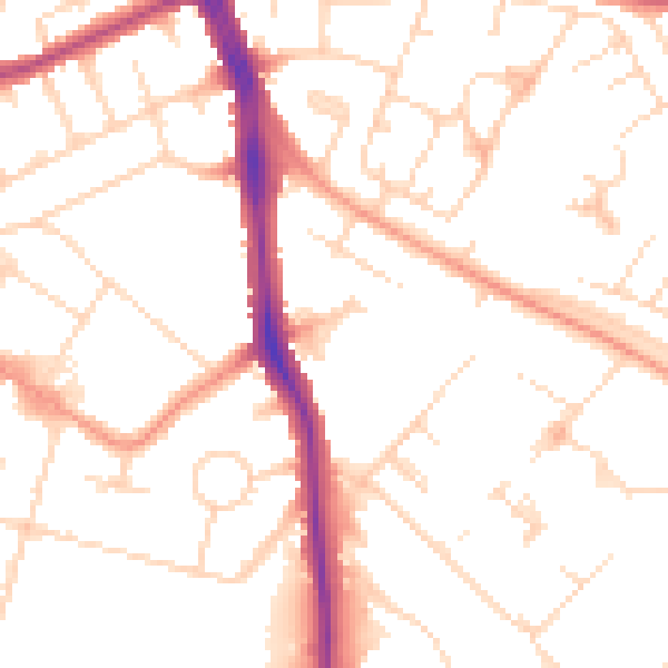 Daytime road noise heatmap for LE5 4PZ