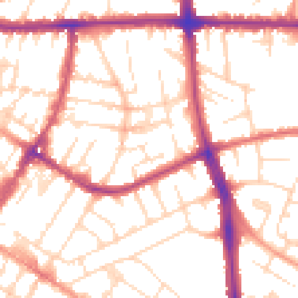 Daytime road noise heatmap for LE5 4QN