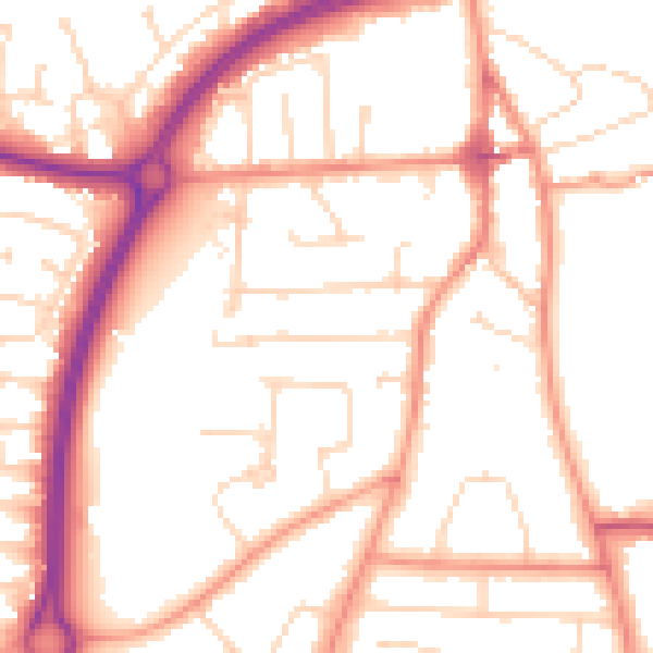 Daytime road noise heatmap for LE8 4DA