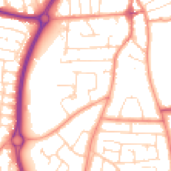 Daytime road noise heatmap for LE8 4DE
