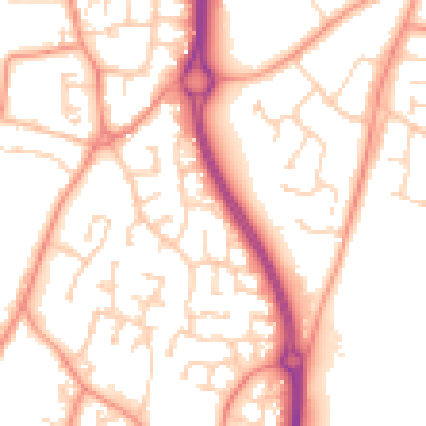 Daytime road noise heatmap for LE8 6ET