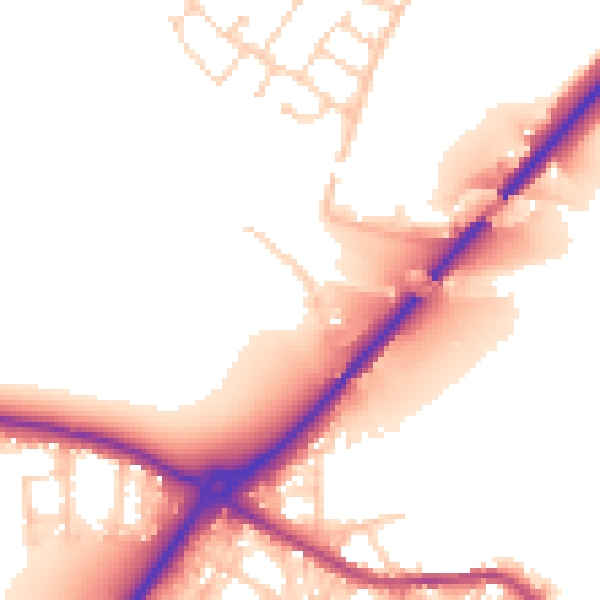 Daytime road noise heatmap for LS13 1PY