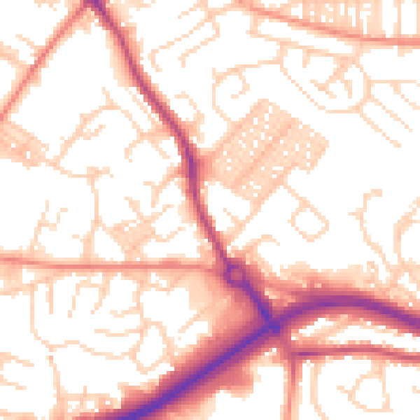 Daytime road noise heatmap for LS13 2BW