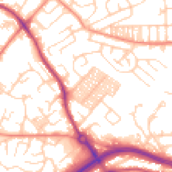 Daytime road noise heatmap for LS13 2DA