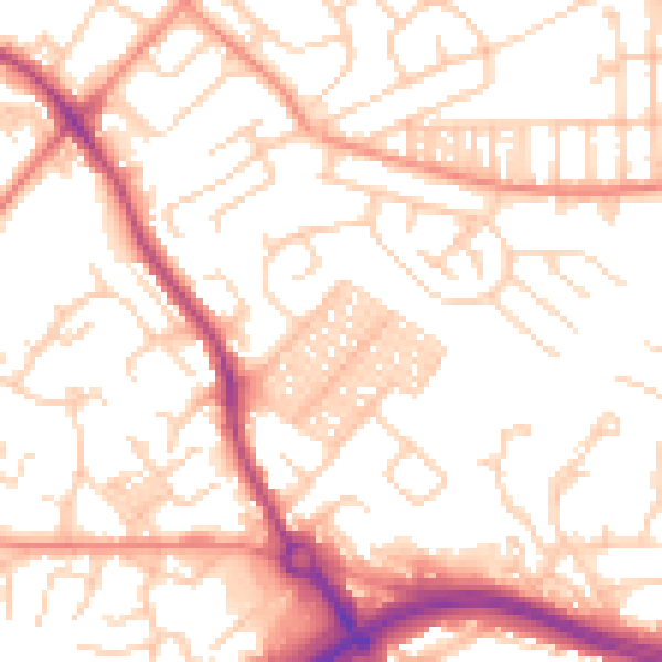 Daytime road noise heatmap for LS13 2DF
