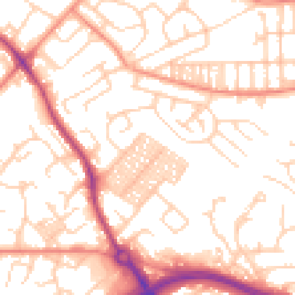 Daytime road noise heatmap for LS13 2DQ