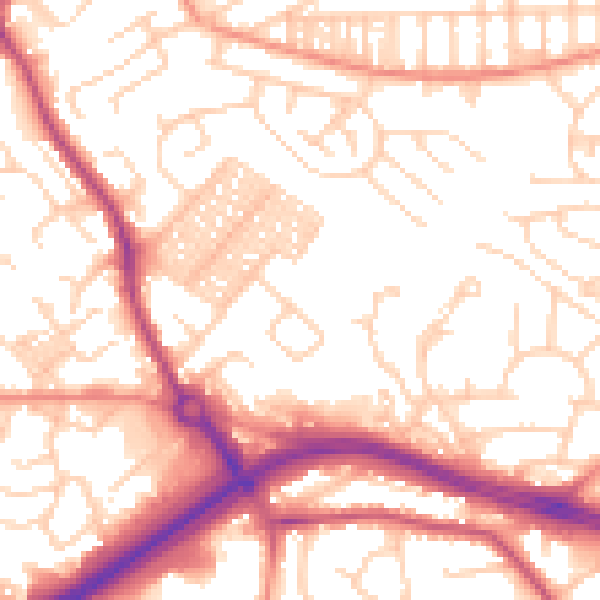 Daytime road noise heatmap for LS13 2DY