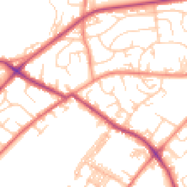 Daytime road noise heatmap for LS13 2EG