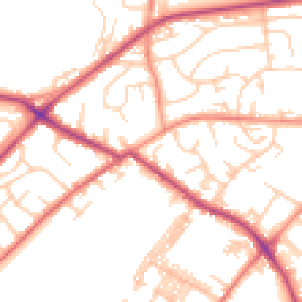 Daytime road noise heatmap for LS13 2EQ