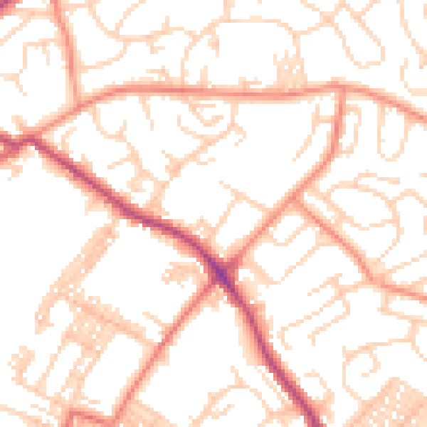 Daytime road noise heatmap for LS13 2EW