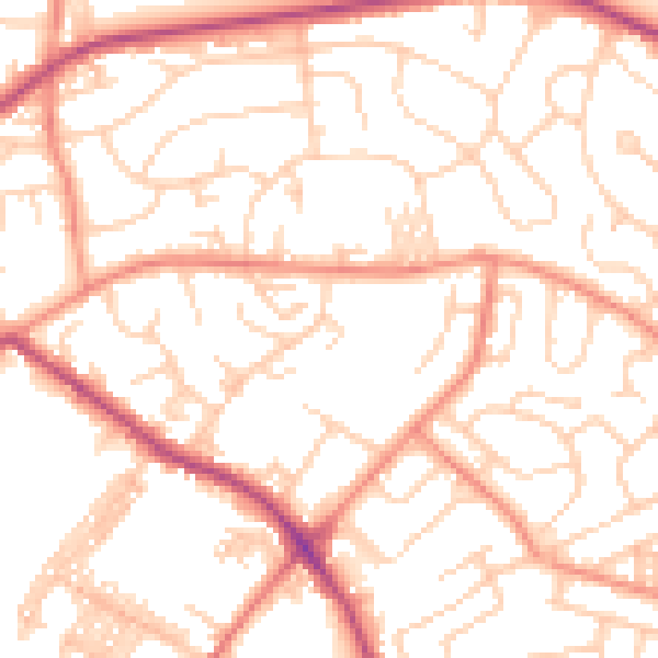 Daytime road noise heatmap for LS13 2NE