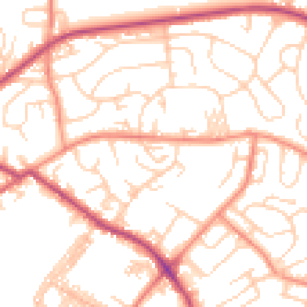 Daytime road noise heatmap for LS13 2NF