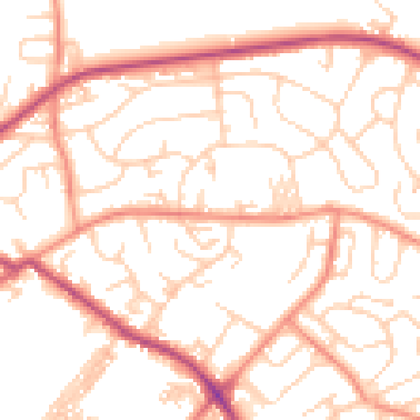 Daytime road noise heatmap for LS13 2NN